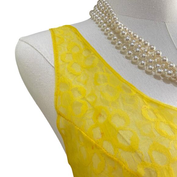 Vintage 60s Germany Stretta Neon Yellow Sheer Lace Mini Full Slip Dress Size S - Picture 5 of 9